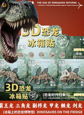 3D侏罗纪恐龙立体冰箱贴磁吸装饰霸王龙三角龙甲龙博物馆伴手礼