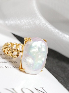 镶天然巴洛克珍珠925纯银戒子