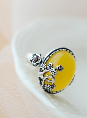 纳福阁银饰批发镶天然黄玉髓990