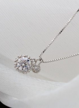 镶锆石925纯银吊坠配银项链女士