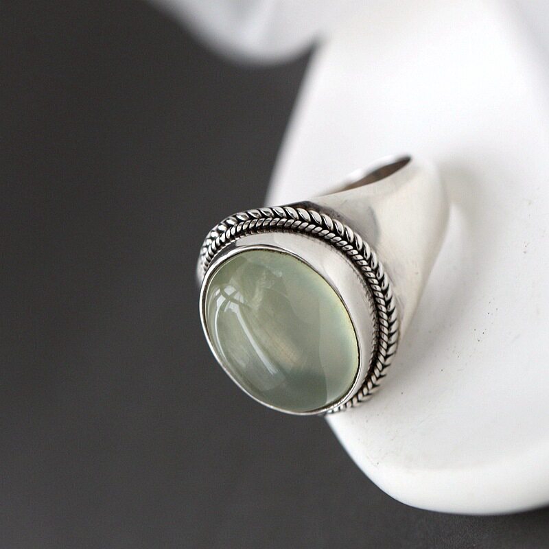 银宸首饰 镶天然葡萄石复古银戒指民族风时尚女士手工925纯银戒子