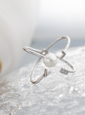 时尚贝珠925纯银戒指字母LOVE女