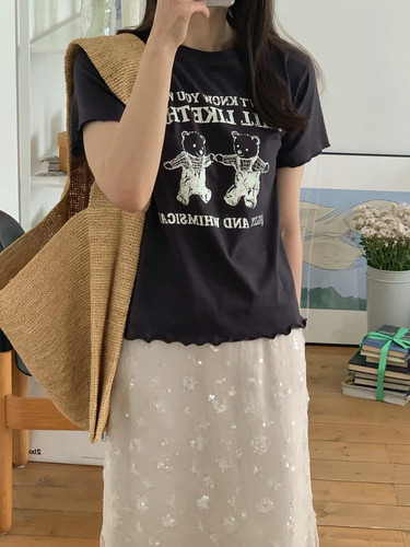 韩国东大门pepper代购女2024春夏卡通可爱卡通小熊印花短袖t恤
