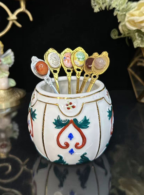 手绘欧式复古陶瓷桌面收纳盒