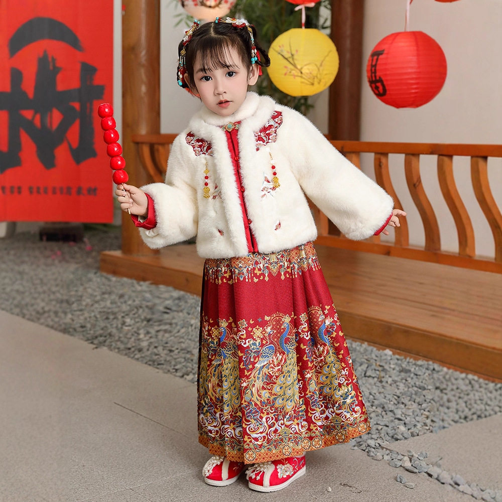 汉服女童2025冬季新款新中式小女孩国风马面裙加厚加绒拜年服套装,童装/婴儿装/亲子装,汉服,淘宝优惠券,粉丝福利购,淘宝优惠卷