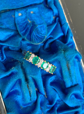 清货特价国内现货维多利亚10k金祖母绿钻石多石排戒