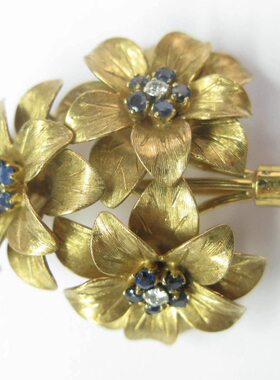 Tiffany 18k金蓝宝石花束胸针17克订金链接实价请私询
