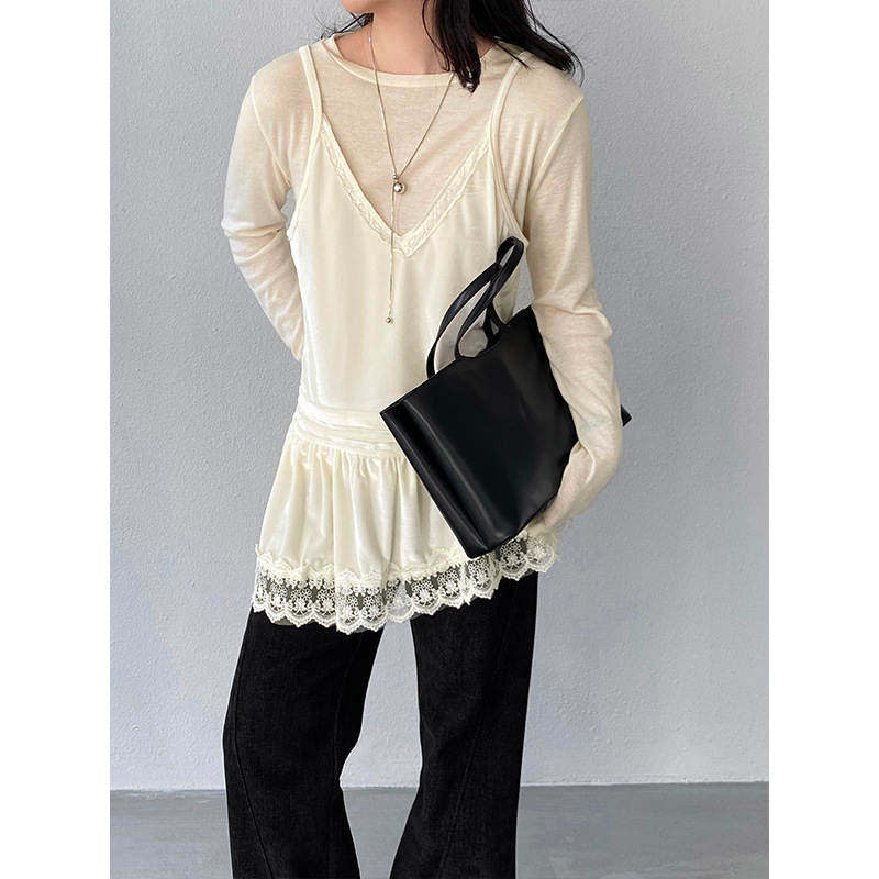 韩版高级新款 江左 蕾丝吊带叠穿打底衫t恤长袖女2026早春款韩系,女装/女士精品,时尚套装,淘宝优惠券,粉丝福利购,淘宝优惠卷