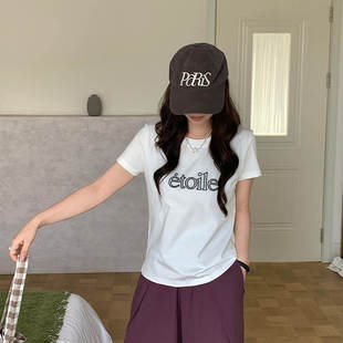 韩版高级新款十三行春夏短袖刺绣韩系百搭直筒宽松上衣T恤女2713