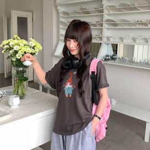 韩版高级新款十三行夏季圆领短袖印花韩系休闲舒适上衣T恤女3028