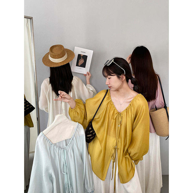 韩版高级有氧夏日 莱赛尔呼吸感上衣夏季两面穿防晒小衫衬衫女纯