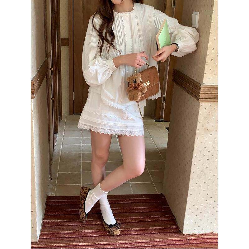 韩版高级2025 早春 设计感抓襟花边衬衫半身裙套装时尚套装通勤风