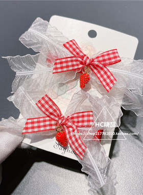 儿童布艺蕾丝发夹红色格纹蝴蝶结发卡女宝宝超仙流苏头饰公主顶夹