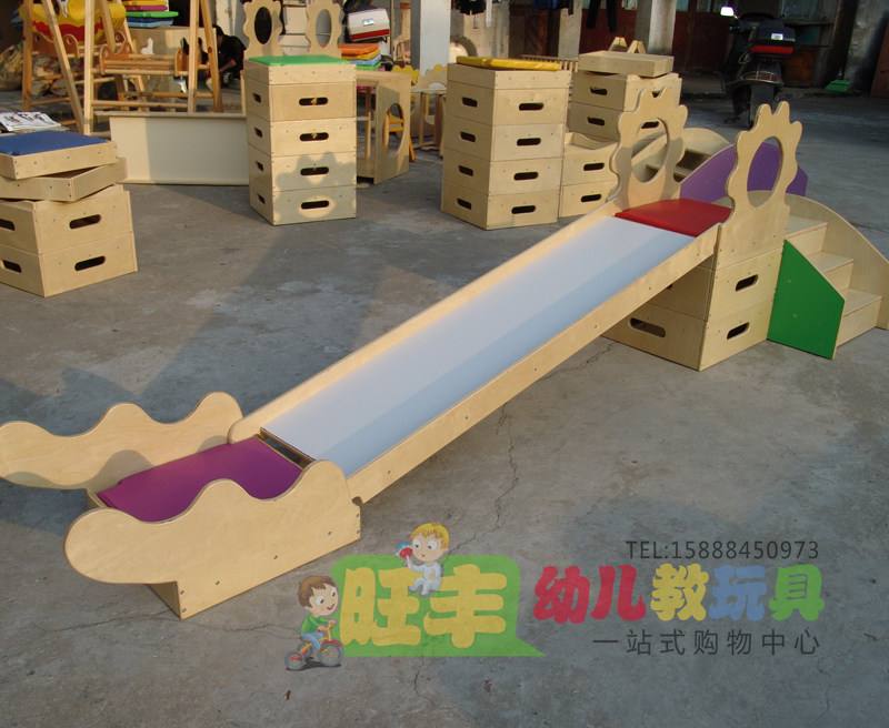 早教 婴儿感统训练器材 木制体能训练滑梯 运动组合教具