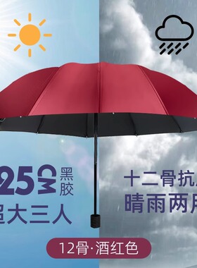 12超大号晴雨两用加固手动防晒晴雨黑胶伞折叠伞防紫外线男女大号