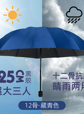 黑胶晴雨两用手动折叠伞超大纯色
