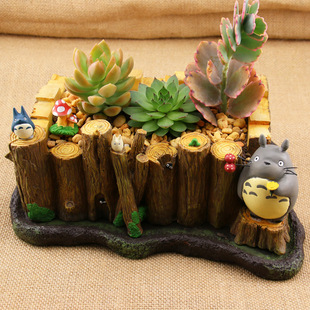 宫崎骏动漫龙猫周边超大栅栏花盆多肉微景观仿真情景玩偶手办摆件