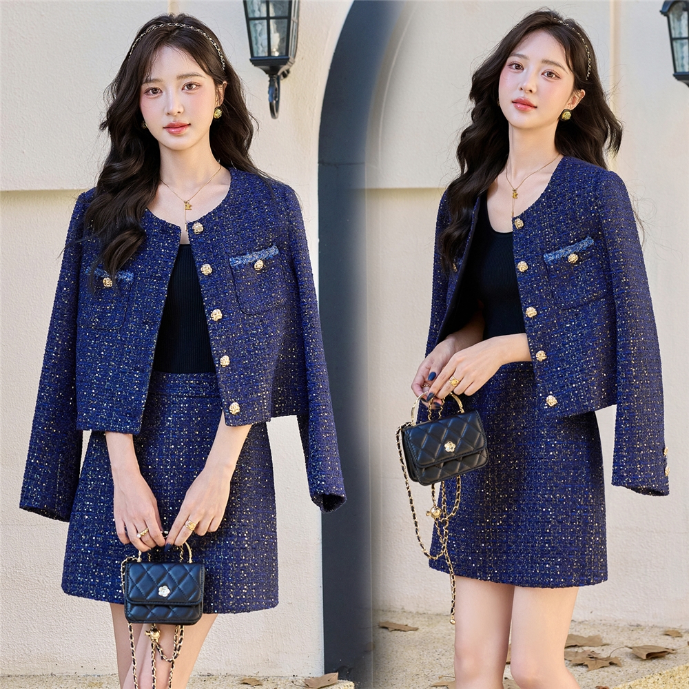 小香风气质粗花呢套装裙女2025秋冬新款显瘦短外套短裙两件套