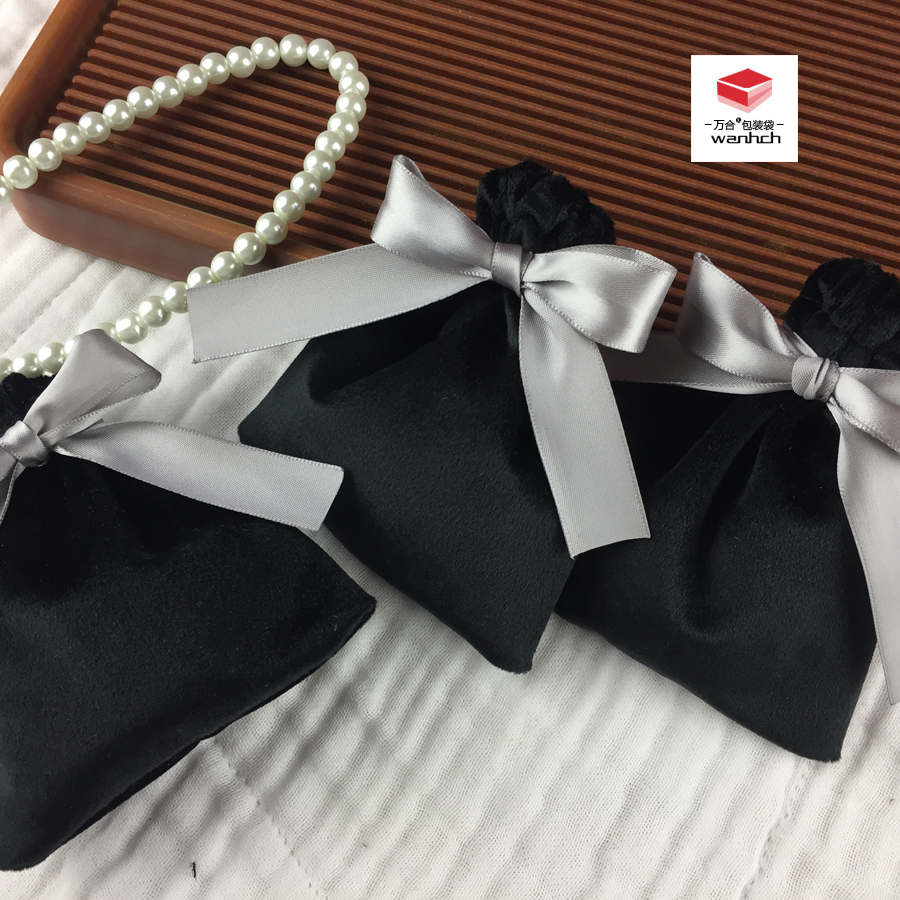 黑色绒布袋首饰包珠宝饰品戒指耳环口红粉饼收纳袋情人节礼物包装
