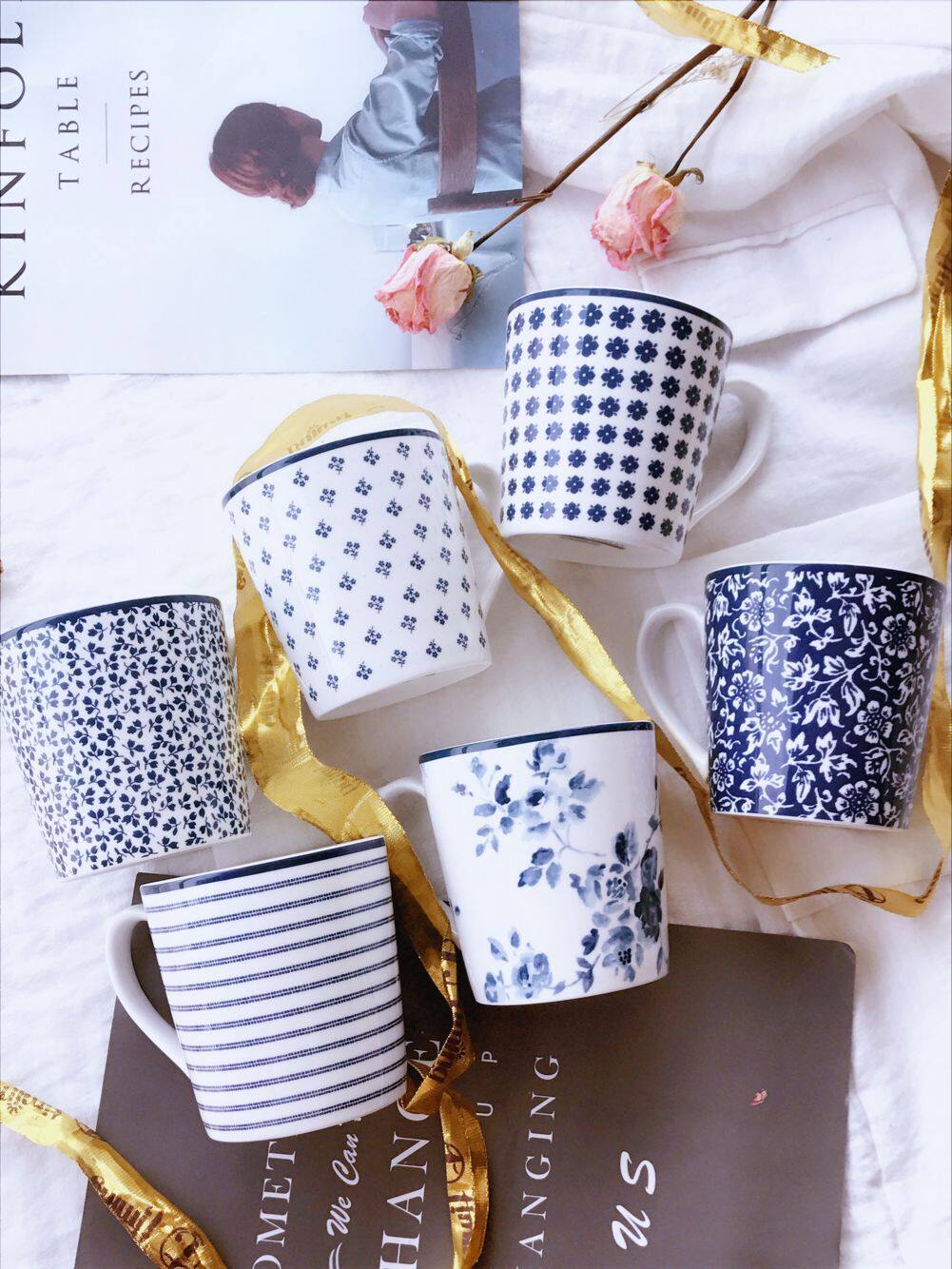 陶瓷英国欧式风釉下彩办公水杯