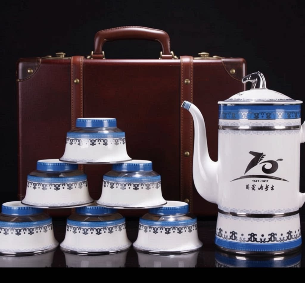 收藏品，北京用瓷代表团内蒙古七十周年奶茶具带原装锦盒