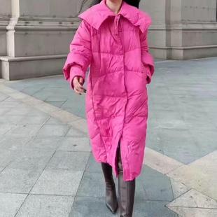 白鸭绒羽绒服女2024冬季新款中长款保暖羽绒外套廓形过膝