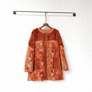 卡米兰2025冬季新款高级感独特气质提花植绒奢华拼接水貂羽绒服女