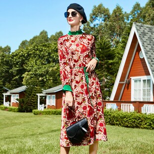 真丝植绒连衣裙 2024新款裙宽松中长款桑蚕丝A字裙名媛高端大牌