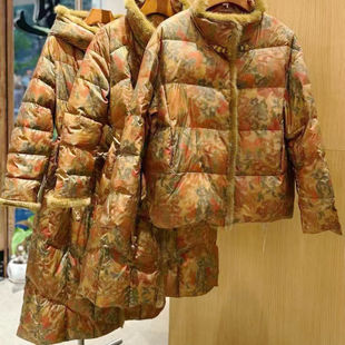 卡米兰水貂毛拼接连帽鹅绒服女2025冬新款中长款白鹅绒羽绒服外套