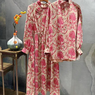 新中式复古连衣裙女2025秋季新款漂亮收腰A字裙印花长裙