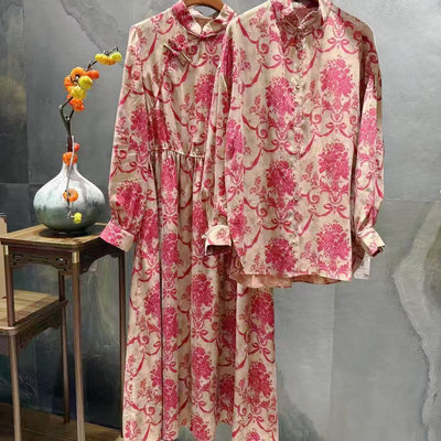 新中式复古连衣裙女2025秋季新款漂亮收腰A字裙印花长裙