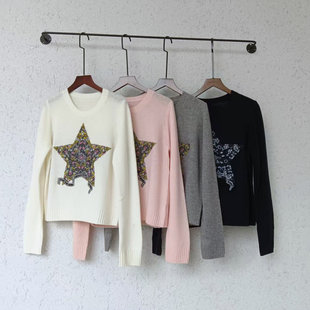 [100羊毛]卡米兰绣花毛衣女2025秋季新款宽松套头羊毛衫上衣内搭