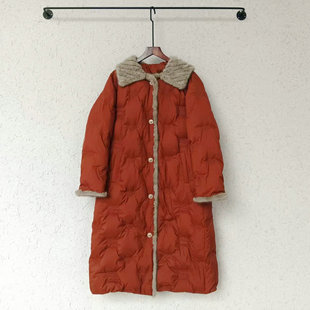 [90鹅绒]卡米兰复古水貂毛领拼接白鹅绒羽绒服女2025冬季新款外套