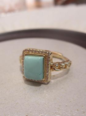 女天然绿松戒指百搭天然14K