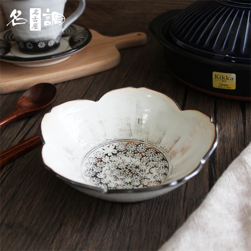 日本铃木陶苑 美浓烧三岛手樱花碗 手作陶碗甜品碗小钵名调进口