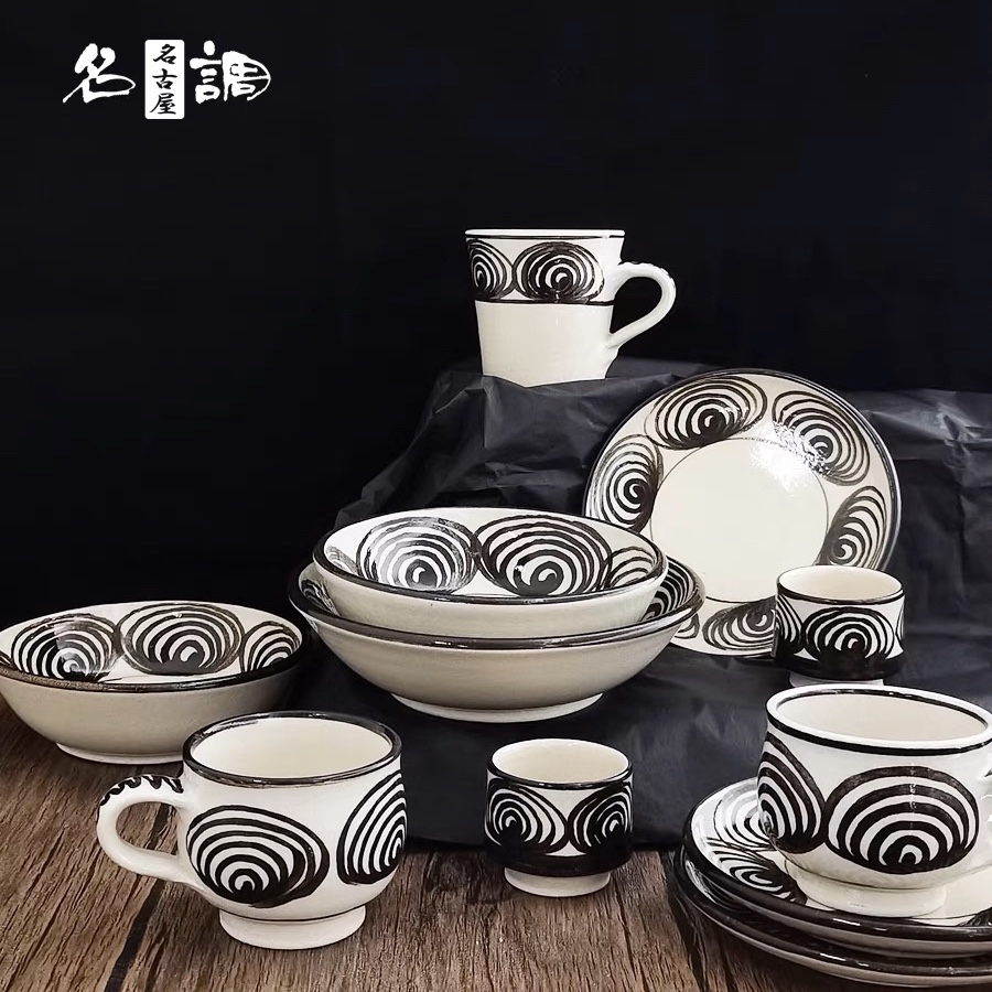 日本濑户烧稀缺窑口马目纹作家器餐具 盘碟钵马克杯纯手工名调