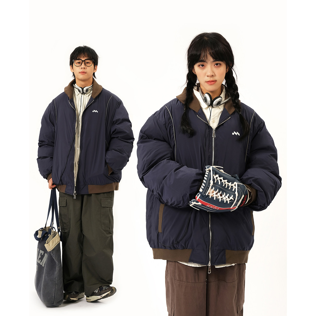 ASCENODS日系复古撞色工装棉衣男女宽松加厚保暖外套潮牌情侣棉服
