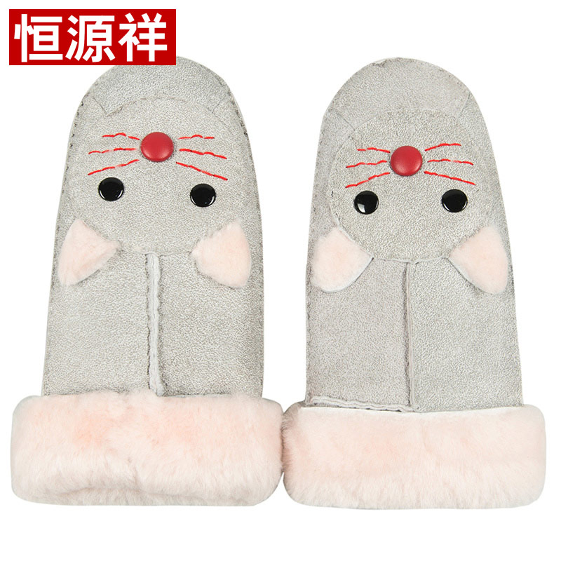 恒源祥女士加绒加厚韩版羊皮手套