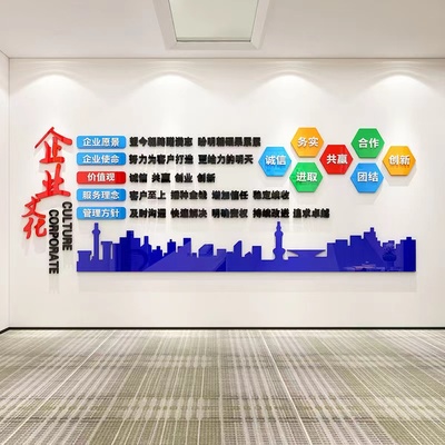 企业文化墙贴画会议办公室前台公司愿景背景墙面装饰布置文字标语