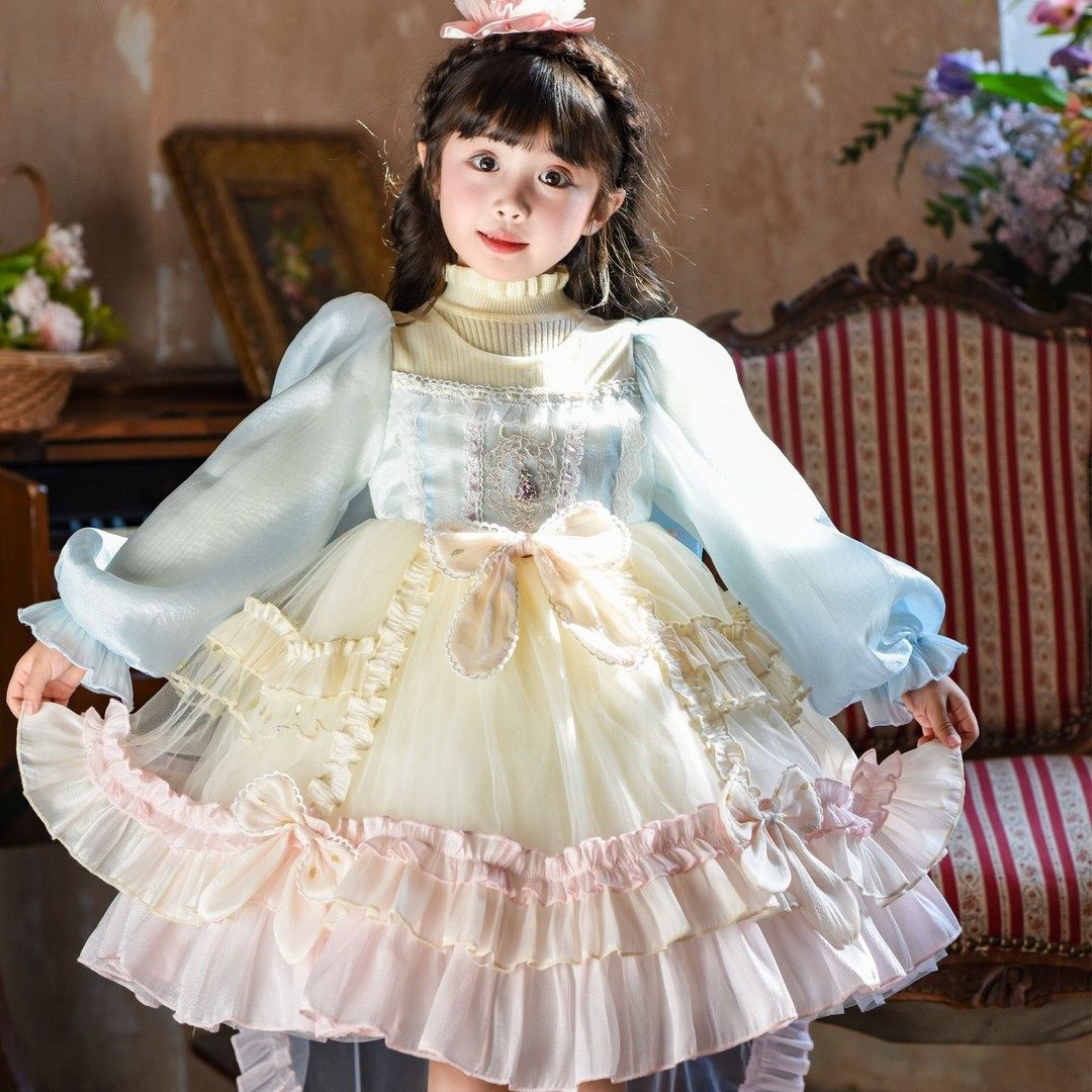 高端女童毛衣连衣裙秋冬款儿童仙女洛丽塔公主裙生日礼服裙蓬蓬裙