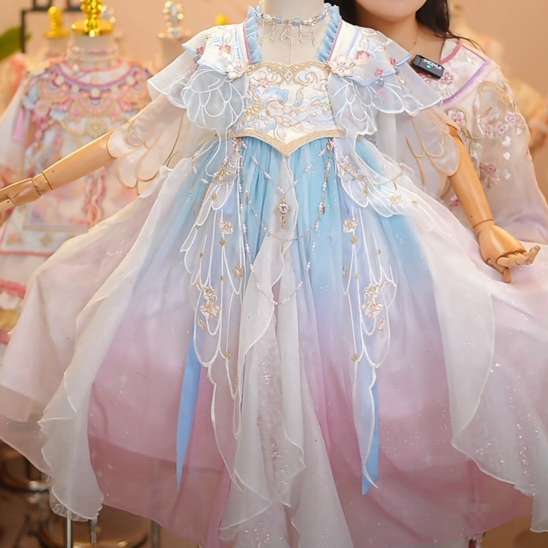 高端女童夏季新款超仙气汉服裙儿童重工连衣裙人鱼公主千金礼服裙