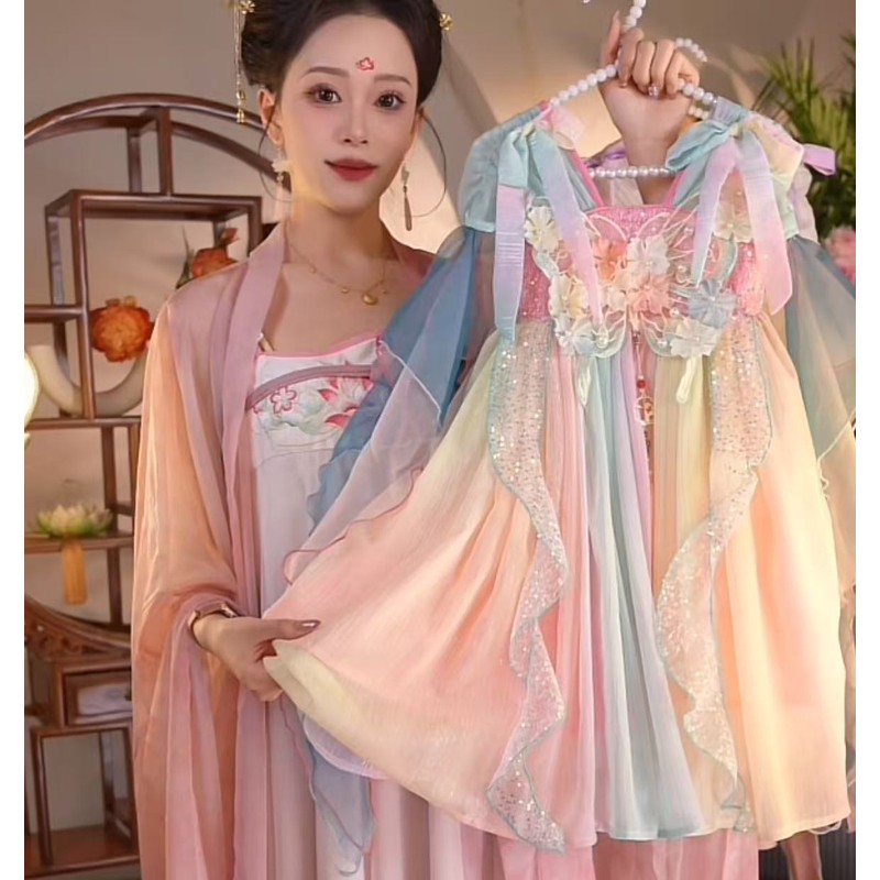 女宝夏装七彩蝴蝶汉服裙飘逸长裙