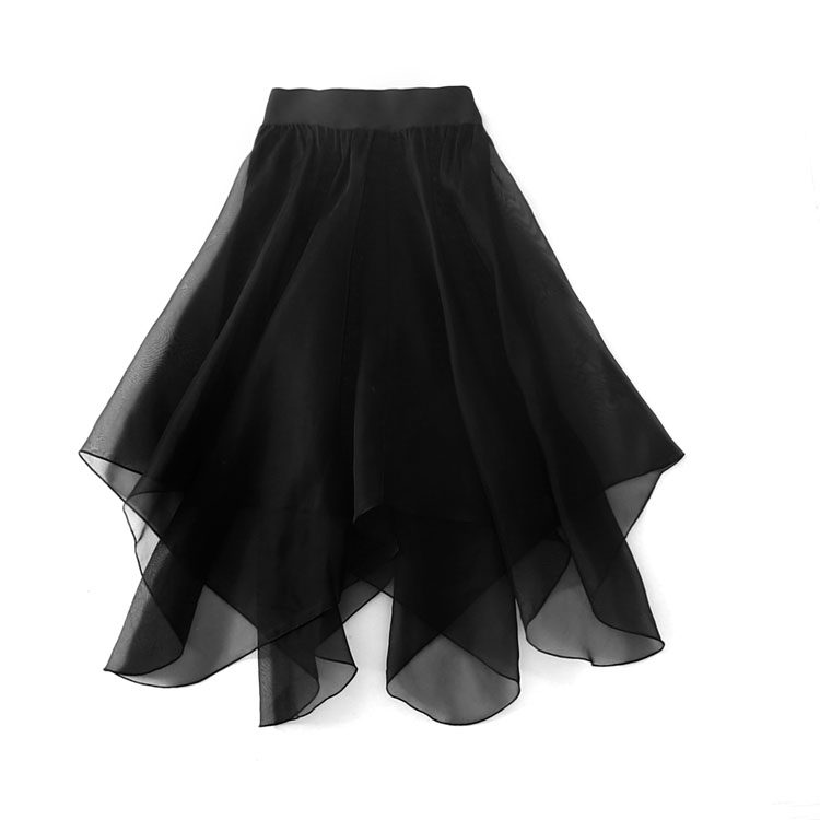 黑硬真丝不规则松紧腰半身裙桑蚕丝欧根纱中长款蓬蓬沙滩裙透薄|ruв категории Женская одежда, юбка - от Buy2taobao.com для оказания профессиональной услуги покупки агента Taobao