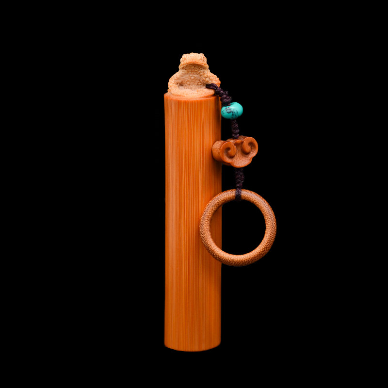 精品竹雕张念超纯手工雕刻实心竹呱呱手把件天然玉竹把件文玩收藏