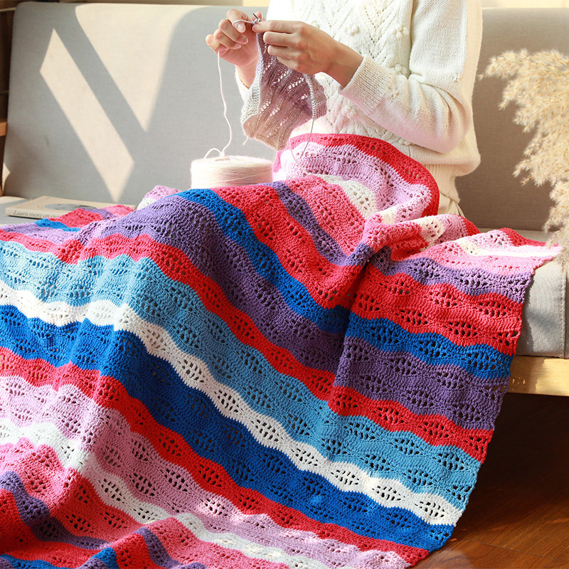彩虹波浪毯毛线钩针编织diy材料包手工针织解闷日系复古撞色镂空,服饰配件/皮带/帽子/围巾,DIY编织材料包,淘宝优惠券,粉丝福利购,淘宝优惠卷