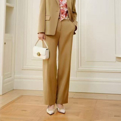 EP高端系列卡其色重磅真丝一粒扣直筒西装裤EPJPS6416B-4999