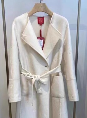 EP高端系列白色系腰带压花毛呢大衣外套EPIIW8313A-19999