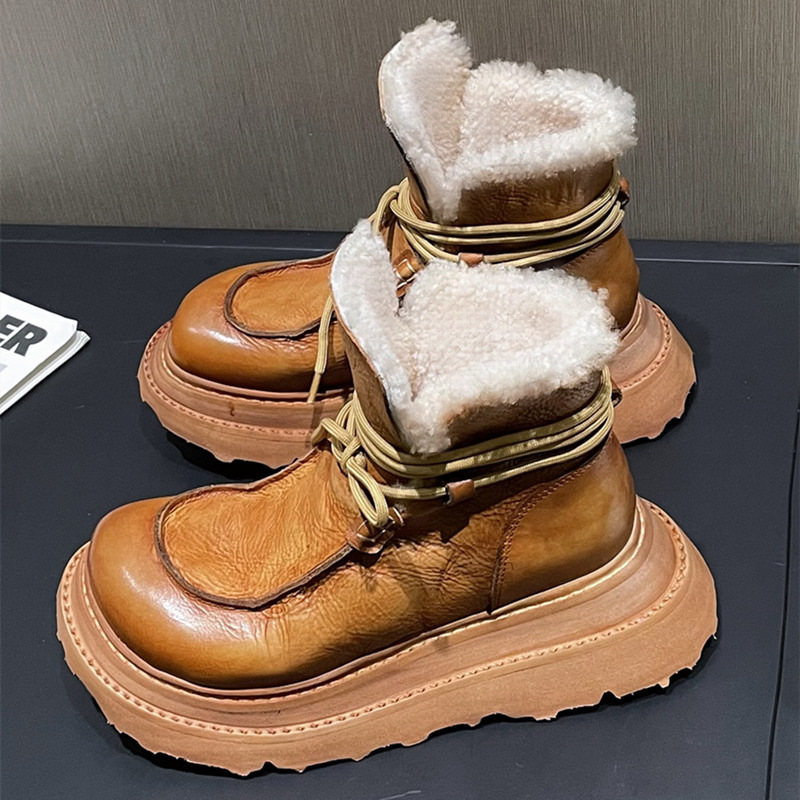 皮毛一体+雪地靴+复古+短靴
