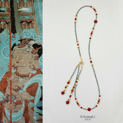 原创新中式国风项链高级感复古手链敦煌配色首饰红玛瑙毛衣链颈链