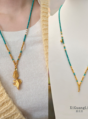 黄金吊坠锦鲤金鱼绿松石万能链